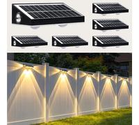 hixyer Solar Wall Lights Outdoor Garden, 3 Sides Fence Light Warm White & RGB Colors Waterproof Solar Lights for Outside, Backyard, Patio, Deck, Stair, Step, Railing (6 Pack)