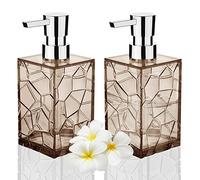 HIYAA 2 Pack Soap Dispenser 12Oz Acrylic Liquid Lotion Hand Dispensers with Pump Reusable for Bathroom, Countertop, Kitchen, Laundry Room - Amber