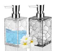 HIYAA 2 Pack Soap Dispenser 12Oz Liquid Lotion Hand Dispensers with Pump Reusable for Bathroom, Countertop, Kitchen, Laundry Room - 1Grey, 1 Clear, 1GC- Acrylic