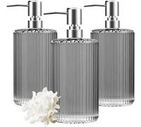 HIYAA 3 Pack Glass 17 Oz Versatile Lotion Liquid Dish Hand Soap Dispenser with Pump for Bathroom, Countertop, Kitchen, Laundry Room (Grey), 17Oz