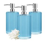 HIYAA 3 Pack Glass Soap Dispenser 17 Oz Versatile Lotion Liquid Soap Dish Dispenser Hand Soap Dispenser with Pump for Bathroom, Countertop, Kitchen, Laundry Room (Blue) (3P-Blue)