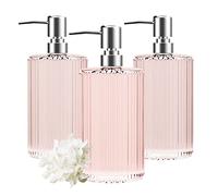 HIYAA 3 Pack Glass Soap Dispenser 17 Oz Versatile Lotion Liquid Soap Dish Dispenser Hand Soap Dispenser with Pump for Bathroom, Countertop, Kitchen, Laundry Room (Pink) (3P-Pink)