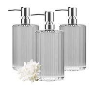 3 Pack Glass Soap Dispenser 17 Oz Versatile Lotion Liquid Soap Dish Dispenser Hand Soap Dispenser with Pump for Bathroom, Countertop, Kitchen, Laundry Room (Clear)