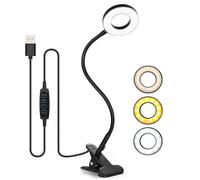 HIYAA Desk Lamp Clip On Clamp Light & 3 Light Mode 10 Dimmable Brightness Eye Caring Book Adjustable for Reading Studying Working Video Conference