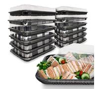 HIYAA Sandwich Platter Trays With Lids, Pack of 12 Reusable Plastic Catering Trays With Lids for Meal Prep, Cakes, Treats and Sandwiches