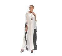Hiyan Creation Black & White Printed Softy Silk Modest Wear Kaftan For Women,Beach Dress,Maxi Dress,Caftan, Birthday,Crew Neck Style,Regular Kaftan, White, One Size