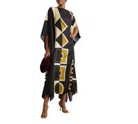 Hiyan Creation Modest Wear Women Soft Satin Silk Printed Kaftan,Kurta,Beach Party wear Kaftan,Luxury Silk Caftan Silk top Regular wear Kaftan Fancy Dress (Black and Yellow), Multicolor, One Size