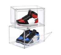 HIYOHIYO 2-Pack Acrylic Clear Stackable Shoe Boxes for High-end Sports Shoes 360°Clear Acrylic Display Shoes Boxes Fully Transparent Display Box with Magnetic Door for Ankle Boots High Heels Size 14