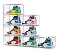 HIYOHIYO 8-Pack All Acrylic Clear Stackable Shoe Boxes for High-end Sports Shoes, 360°Clear Display Sneaker Storage, Fully Transparent Display Case with Magnetic Door, Fit Size 14 (14.2"x10.6"x7.8")