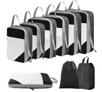 Hiyorsoa Compression Packing Cubes Set - 8 PCS Extensible Organizer Bags for Suitcase, Backpack, Luggage - Travel Essentials and Home Storage (Black)