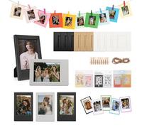 HIYQIN 2x3 Mini Picture Frames Accessories Kit for 3” Instax Film, for Fujiflm Instax Photo Display, Magnetic Photo Holder, Funny Border Stickers, and Hanging Paper Frames - Black Grey