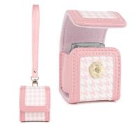 HIYQIN Adorable Storage Case Compatible with Fujifilm Instax Pal, Instax Pal Mini Case with Wrist Band - Plaid Pink