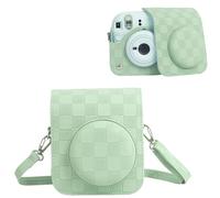HIYQIN Camera Case Compatible with Fujifilm Instax Instant Mini 12, Checkerboard Style Camera Carry Bag for Fuji Instax Mini 12 with Strap - Mint Green