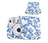 HIYQIN Camera Case for Fujifilm Instax Mini 12, Lovely Butterfly Protective Case for Polaroid Instax Mini 12, Mini Camera Bag with Shoulder Strap - Butterfly Blue