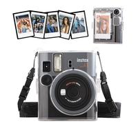 HIYQIN Clear Case Compatible with Fujifilm Instax Mini 41 Camera, Hard PC Fuji Mini 41 Protective Cover with a PU Leather Shoulder Strap & 5-Pack Magnetic Photo Frames for 2x3” pictures