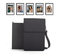 HIYQIN Fuji Mini Link Plus Smartphone Printer Case, PU Leather Protective Case Compatible for Instax Mini Link+ Printer with 5 Packs Black Photo Frame and Adjustable Shoulder Strap - Black