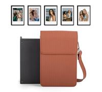 HIYQIN Fuji Mini Link Plus Smartphone Printer Case, PU Leather Protective Case Compatible for Instax Mini Link+ Printer with 5 Packs Black Photo Frame and Adjustable Shoulder Strap - Brown