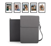 HIYQIN Fuji Mini Link Plus Smartphone Printer Case, PU Leather Protective Case Compatible for Instax Mini Link+ Printer with 5 Packs Black Photo Frame and Adjustable Shoulder Strap - Grey