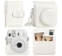 HIYQIN Instax Mini 13 Camera Case and Album, Elegant PU Leather Protective Cover for Fuji Instax Mini 13 Camera, Carrying Bag with Photo Pocket, Key-Chain Photo Album and Shoulder Strap - White