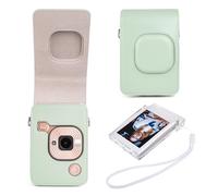 HIYQIN Leather Carry Case Compatible with Fujifilm Instax Mini LiPlay - Clear Film Holder and Accessories Bundle - Matcha Green