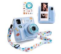 HIYQIN Mini SE Camera Case, Hard Clear Case for Fujifilm Instax Mini SE Instant Camera, Mini SE Plastic Cover with Cute Sticker and Shoulder Strap - Blue Beach Sea