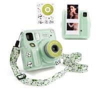 HIYQIN Mini SE Camera Case, Hard Clear Case for Fujifilm Instax Mini SE Instant Camera, Mini SE Plastic Cover with Cute Sticker and Shoulder Strap - Green Lovely Panda