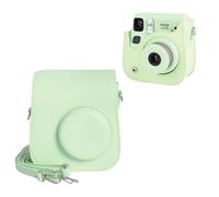 HIYQIN Mini SE Leather Case, Protective Case Compatible with Fujifilm Instax Mini SE/7+ Instant Camera, for Instax Mini SE Cover with Shoulder Strap - Cream Green