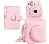 HIYQIN Protective Case for Instax Mini 13 12 Instant Camera Accessories Kit | PU Leather Cover with Photo Pocket, 32 Pocket Photo Album, Carrying Bag with Adjustable Shoulder Strap, Magnetic Flip (Pink)
