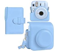 HIYQIN Protective Case for Instax Mini 13 12 Instant Camera Accessories Kit | PU Leather Cover with Photo Pocket, 32 Pocket Photo Album, Carrying Bag with Adjustable Shoulder Strap, Magnetic Flip (Blue)