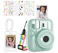 HIYQIN Protective Case for Instax Mini 13 Camera, Hard PC Clear Case with Adjustable Shoulder Strap, Cute Stickers & 2x3 Photocard Holder & Coiled Lanyard, Fuji Mini 13 Accessories Kit - Transparent