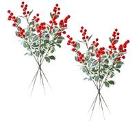 HiyyFloy 10 Pack Christmas Berries Picks Artificial Red Berry Pine Branches Frosted Pine Stem Holly Berry Leaves for Xmas Tree Wreath Diy Craft Holiday Decor