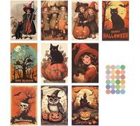 HiyyFloy 10 Pack Halloween Greeting Cards with Stickers Envelopes Vintage Pumpkin Black Cat Skull Blank Note Cards for Trick or Invitation