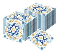 HiyyFloy 100pcs Decorative Paper Napkins for Jewish Holidays, Hanukkah Party, Passover Seder, Bar Mitzvah, Bat Mitzvah, Wedding, Gold and Blue Dessert, Lunch
