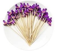 HiyyFloy 100pcs Halloween Cocktail Picks Witch Hat Fruit Fork Wooden Buffet Dessert Cocktail Stick Halloween Party Supplies