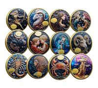 HiyyFloy 12 Zodiac Sign Colorful Commemorative Coin Set - Unique Collector's Coins Featuring All Astrological Signs, Perfect for Astrology Lovers, Collectors, and Gift Giving