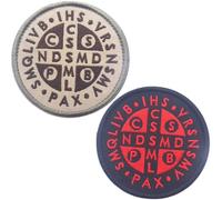 HiyyFloy 2pc Vintage St. Benedict Cross Patches - 3d Embroidered Catholic Iron-on Badges, Religious Stickers for Clothing Backpack Hats, Confirmation Baptism Gift