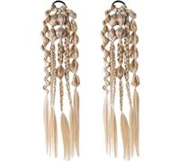 HiyyFloy 2pcs 24inch Bubble Ponytail Extension Long Braided Ponytail Extension with Elastic Hair Band Rave Hair for Braids, Braids Extensions
