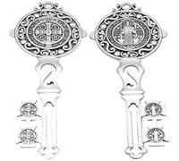 HiyyFloy 2pcs Metal Medalla De Benito Key Wall Pendant St Benedict Medals Key Statues for Catholic Home Decor Art Door Hanger House Blessing Protection