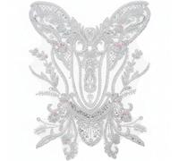 HiyyFloy 3d Flower Embroidery Lace Trim White Sequin Bead Floral Embroidered Sew on Applique Patches for Bridal Wedding Dress Gown Bodice Costume Craft Diy