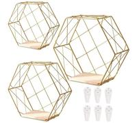 HiyyFloy 3pcs Hexagon Wall Shelves Gold Metal Wire Floating Shelves Modern Wall Shelf Storage Rack Wall Decoration for Bedroom Living Room
