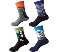 HiyyFloy 4 Pairs Womens Fun Famous Painting Patterned Art Socks Cotton, Printed Cool Novelty Funny Socks for Women