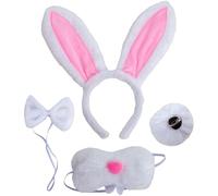 HiyyFloy 4 Pcs Easter Bunny Ears Costume Accessories Plush Bunny Ears Headband and Tail Set Rabbit Nose Bow Tie for Adult Girl Boy Halloween Cosplay