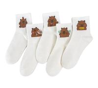 HiyyFloy 5 Pairs Cute Capybara Socks for Women, Funny Animal Socks Breathable Cotton Socks Casual Crew Socks for Women Girls