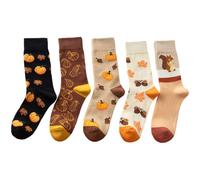 HiyyFloy 5 Pairs Fall Pumpkin Socks for Women Girls Autumn Soft Cozy Novelty Crew Socks Embroidered Pumpkin Maple Leaves Holiday Fall Thanksgiving Gifts