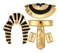 HiyyFloy 5 Pieces Egyptian Costume Accessory Set Pharaoh Hat Collar Egyptian Belt Cuffs for Men Halloween King Tut Cosplay Role Play Party Prop Supplies