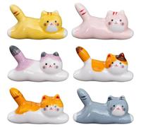 HiyyFloy 6pcs Cute Cat Chopstick Rest Japanese Ceramic Chopsticks Holder Kitchen Tools Chopsticks Rack Tableware Accessories