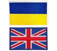 HiyyFloy British Ukraine Flag Patches 2pcs Embroidered Iron on Patch Uk Ukrainian National Badge Emblem Hook Loop Fastener for Hat Bag Backpack