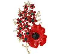 HiyyFloy Brooch Lapel Badge Pin, Rhinestone Red Flower Brooches Veterans Memorial Day Remembrance Sunday Unisex