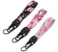 HiyyFloy Cherry Keychain Pendant Purse Charms 3pcs Cherry Blossom Lanyard Wristlet Strap Key Chain with Metal Key Holder Tags Id Badge Holders