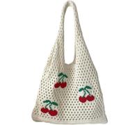 HiyyFloy Cherry Pattern Crochet Tote Bag Large Capacity Shoulder Bag Casual Handbag Cute Mesh Beach Bag Knitting Bag